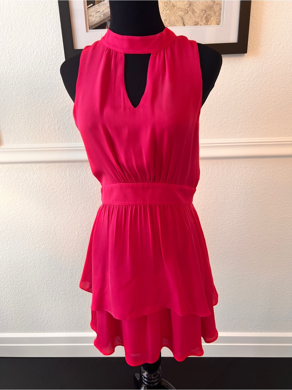 Parker Sleeveless Hot Pink Keyhole Tiered Mini Dress